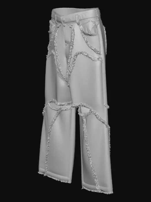 3D model for Distressed Patchwork Jeans