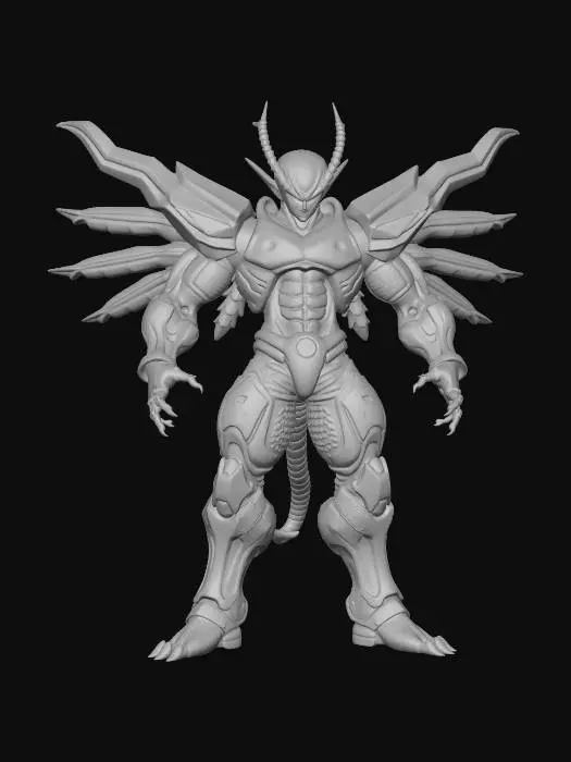 3D model for High-end 3D collectible statue of Perfect Cell from Dragon Ball Z, ultra-detailed bio-organic exoskeleton armor with green and black spotted patterns. Smooth matte paint finish, professional garage kit aesthetic. Cell is in a powerful standing pose with his arms crossed or charging a Kamehameha. Detailed muscular insectoid anatomy, purple facial markings, and crown-like head structure. The base is a professional diorama of the 'Cell Games Arena', featuring a stone-tiled martial arts platform, cracked pillars, and dusty earth. High resolution, 8k textures, non-reflective surface, cel-shaded shadows, masterpiece anime figurine style