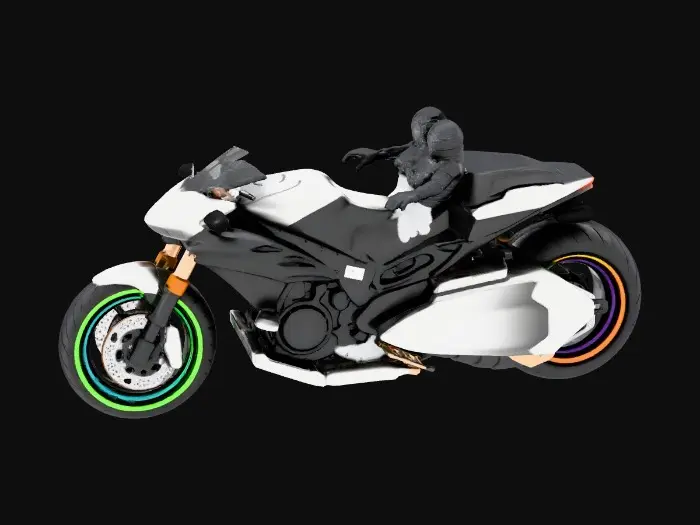 3D model for space hover motor cycle, that levitates, has huge exhaust manifold, 2 person occupancy,