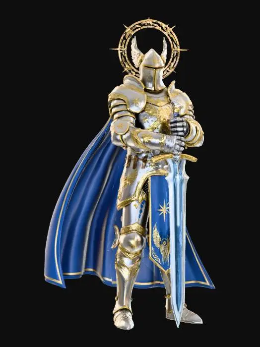 3D model for a holy knight clad in full plate armor of the heavens