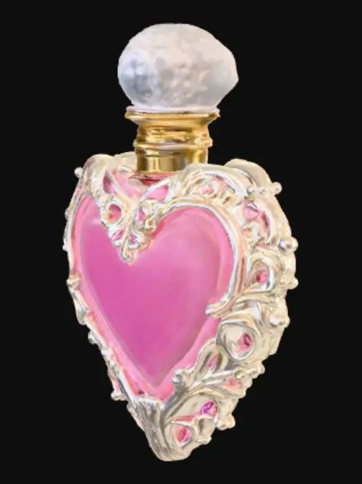 3D model for a love potion in a heart shaped bottle, elegant and beautiful, ornate
