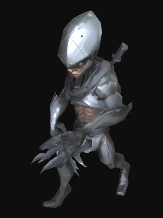 3D model for um guerreiro marciano, olhos grandes pretos, pele cinza reluzente, roupa de ficção científica. rosto detalhado e zangado. corpo detalhado, com algumas marcas de cicatrizes de cortes cirúrgicos. A pose, com uma arma um uma mão, as mão meio distantes do corpo, as mãos rente ao corpo.