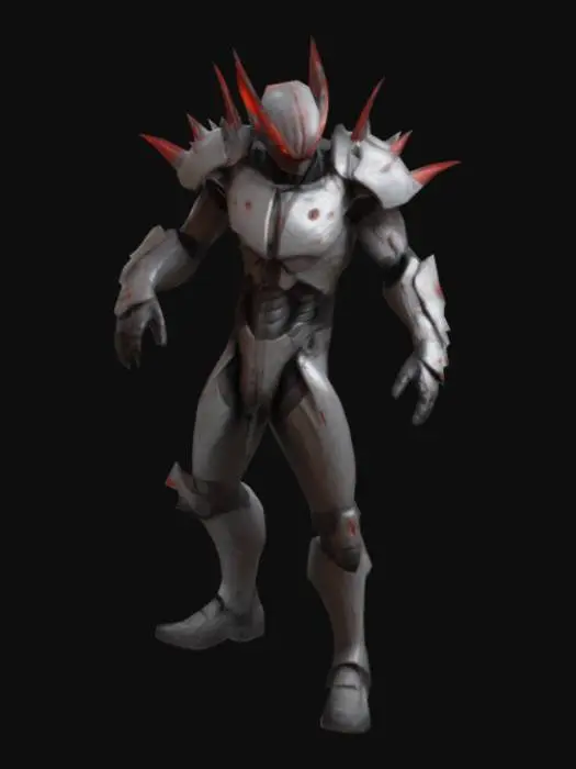 3D model for um guerreiro marciano cinza, olhos enormes vermelhos, cabeça grande, zangado. rosto detalhado. Roupas de estilo ficção científica, corpo robusto, detalhado. textura de alta resolução. Em T pose, com uma arma em uma mão, arma alinhada com o braço.