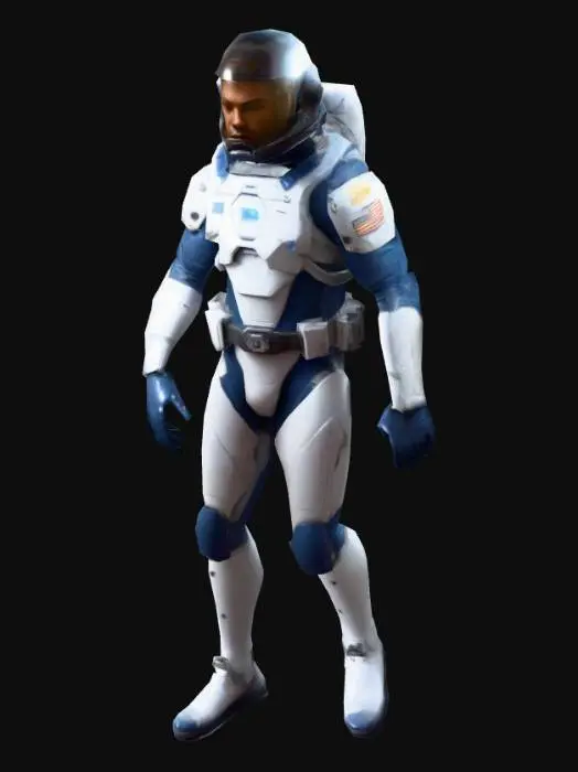 3D model for um soldado humano, com roupas de uniforme espacial, numa era de ficção científica, A pose, arte para jogo mobile

