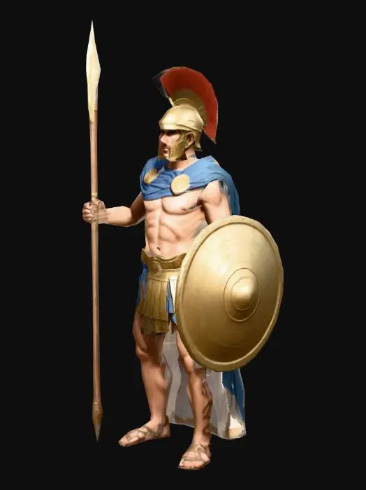 3D model for um soldado grego da Grécia Antiga;
em A pose; arte para jogo mobile