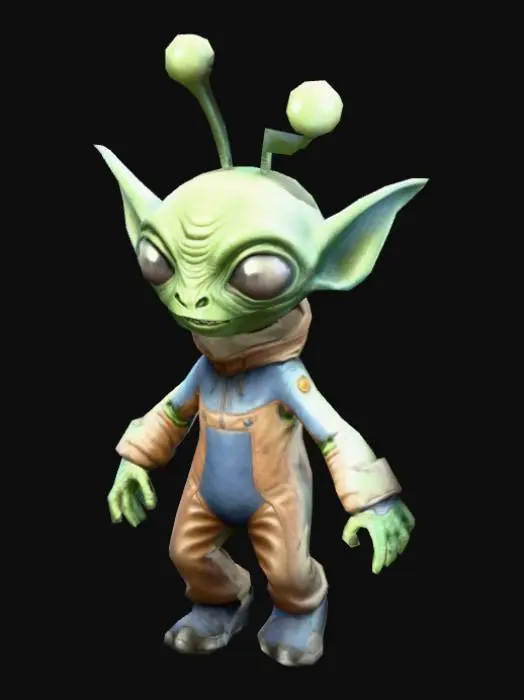 3D model for um alien trabalhador, A pose, arte para jogo mobile
