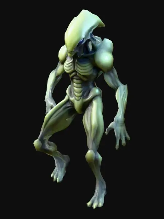3D model for an Alien Worker; in A pose; art for mobile game