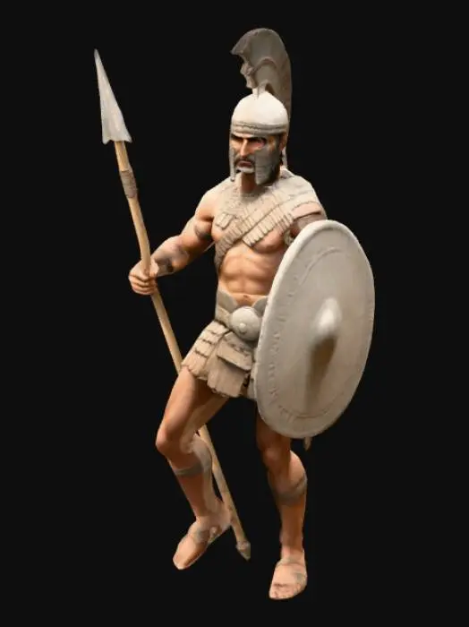 3D model for um guerreiro hitita, na época de 1000 A.C.; as mãos meio distantes do corpo; carrega uma lança curta; em pose A;  arte para jogo mobile