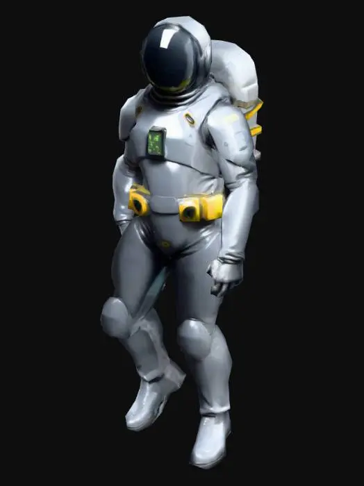 3D model for um humano futurístico técnico industrial; veste um traje cinza escuro de proteção; com as mãos meio distantes do corpo; carrega um instrumento de medição de radioatividade ambiental; em A pose; arte para jogo mobile