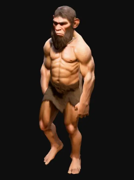 3D model for um neandertal; em T pose; arte para jogo mobile
