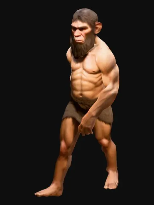 3D model for um neandertal; em T pose; arte para jogo mobile