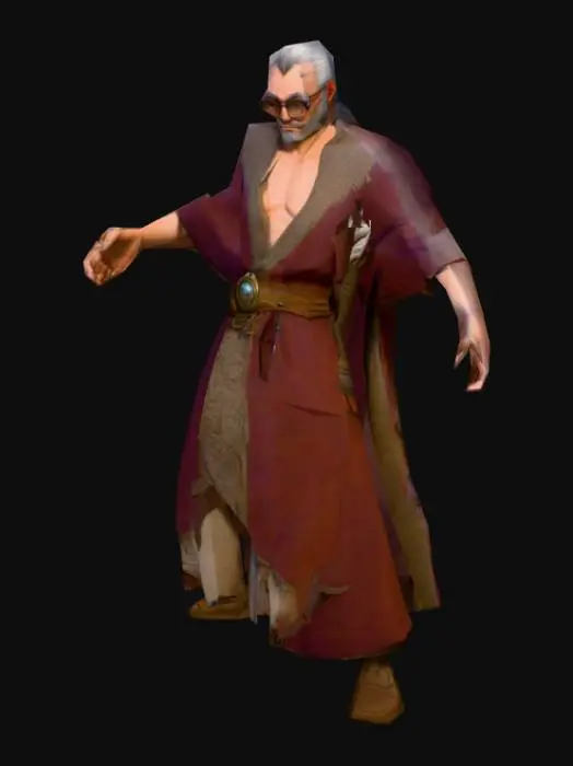 3D model for um gigante de estilo fantasia; com óculos grandes e quadrados; roupa de cidadão feudal; arte para jogo mobile