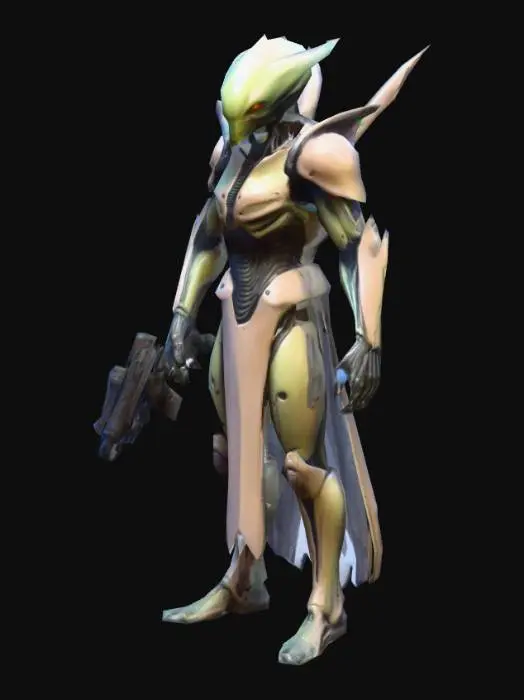 3D model for an alien Sectoid warrior from X-COM games; in A pose; art for mobile game