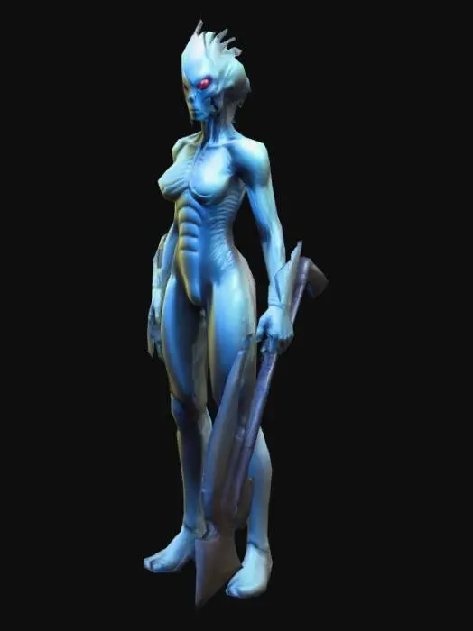 3D model for an alien Ethereal warrior from X-COM games; in A pose; art for mobile game