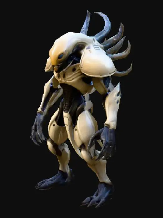 3D model for a Sectopod alien  warrior from X-COM games; in A pose; art for mobile game