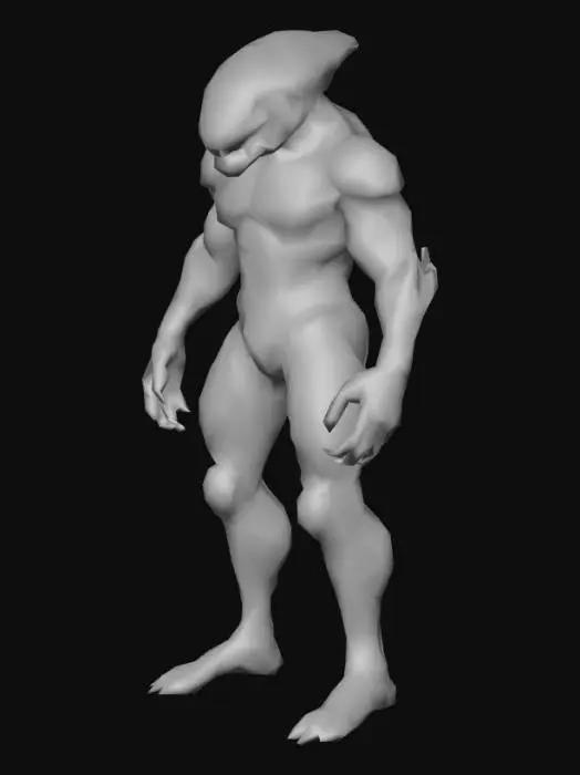 3D model for a Sectoid alien  warrior from game X-Com 2 Terror from the Deep; in A pose; art for mobile game