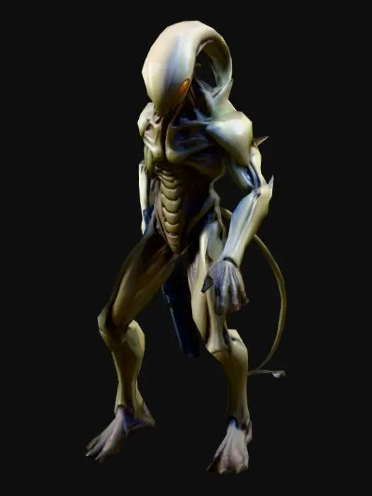 3D model for a Sectoid alien,  from X-Com 2 game desktop; in A pose; art for mobile game
