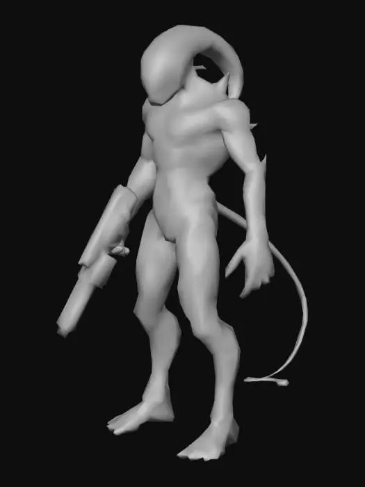 3D model for a Sectoid alien,  from X-Com 2 game desktop; in A pose; art for mobile game