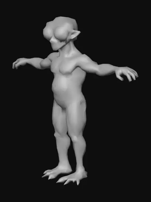 3D model for um médico alienígena gênio; robusto, com um medidor geiger futurístico; em pose A; arte para jogo mobile