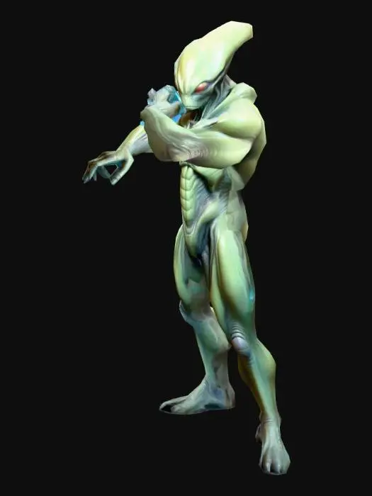 3D model for um cientista alienígena gênio; robusto, alto; em pose A; arte para jogo mobile