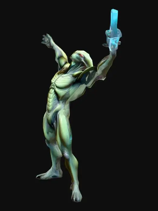 3D model for um cientista alienígena gênio; robusto, alto; em pose A; arte para jogo mobile