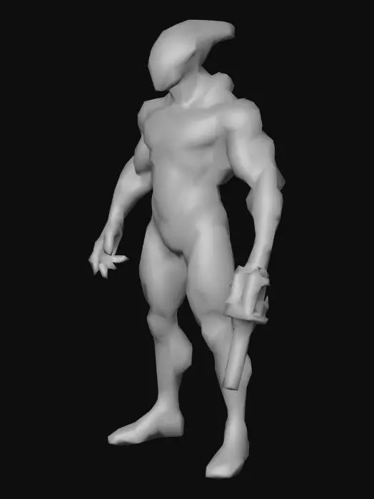 3D model for um cientista alienígena gênio; robusto, alto; em pose A; arte para jogo mobile