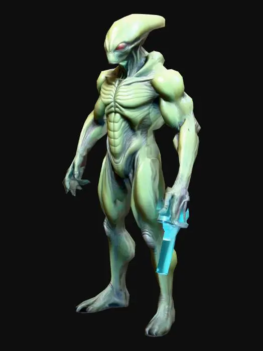 3D model for um cientista alienígena gênio; robusto, alto; em pose A; arte para jogo mobile