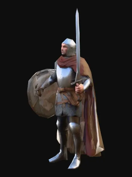 3D model for um soldado medieval normando; pose A; arte para jogo mobile
