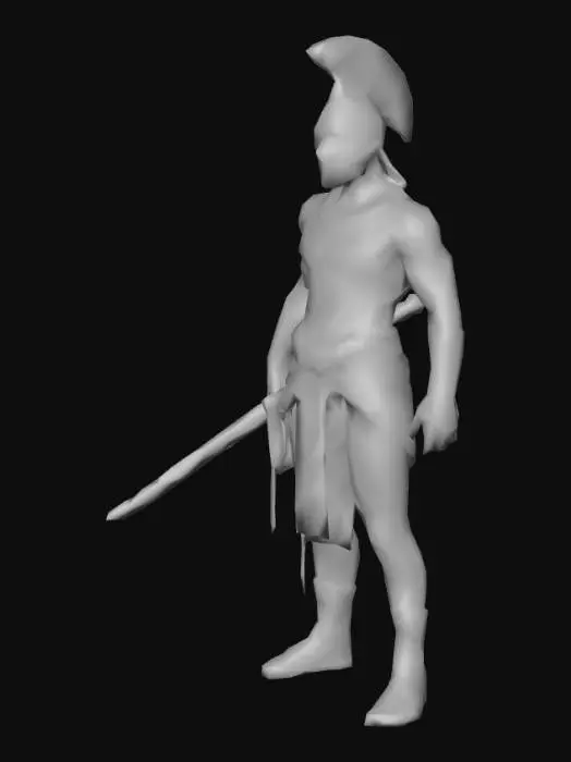 3D model for um guerreiro núbio da época da antiguidade, pose A, com uma espada na mão direita, arte para jogo mobile