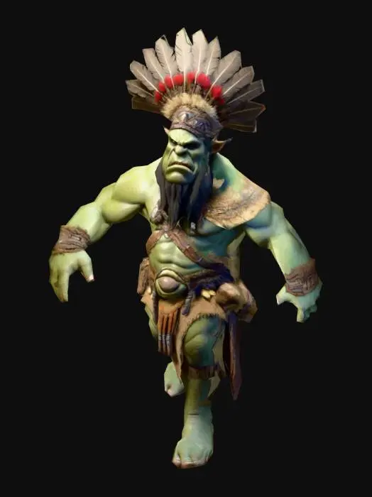 3D model for um ogro chefe de tribo; pose A; arte para jogo