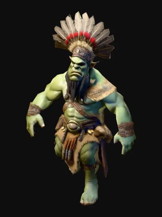 3D model for um ogro chefe de tribo; pose A; arte para jogo