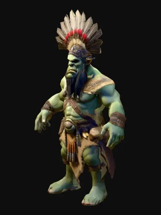 3D model for um ogro chefe de tribo; pose A; arte para jogo