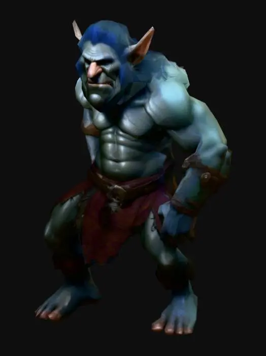 3D model for um Troll lider de clã, em pose A; arte para jogo mobile