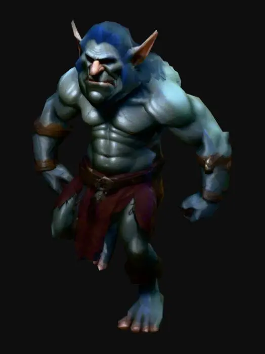 3D model for um Troll lider de clã, em pose A; arte para jogo mobile