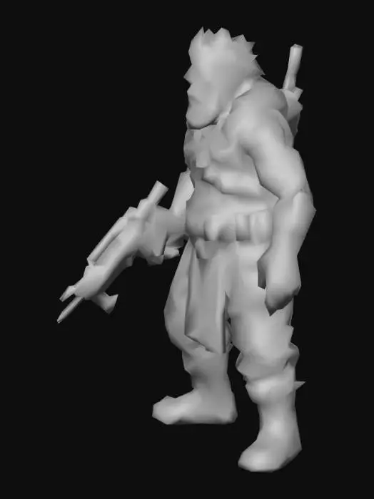 3D model for um Troll líder de regimento, época no século XXI;  pose A; com um rifle curto e pequeno na mão direita; arte para jogo desktop