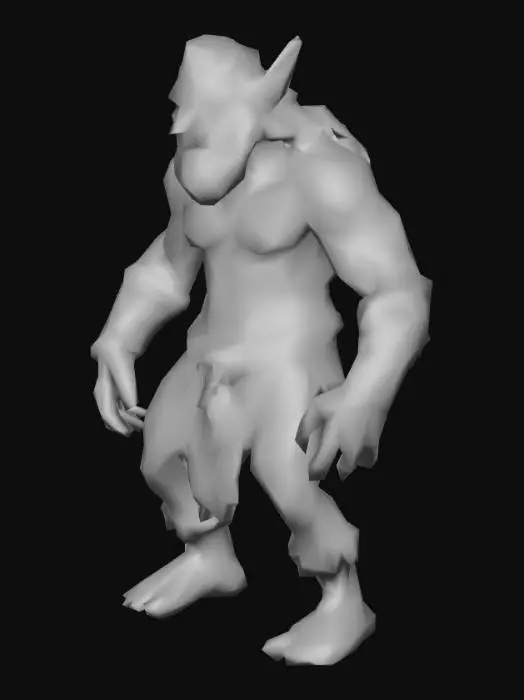 3D model for um Troll lider de clã, em pose A; arte para jogo mobile
