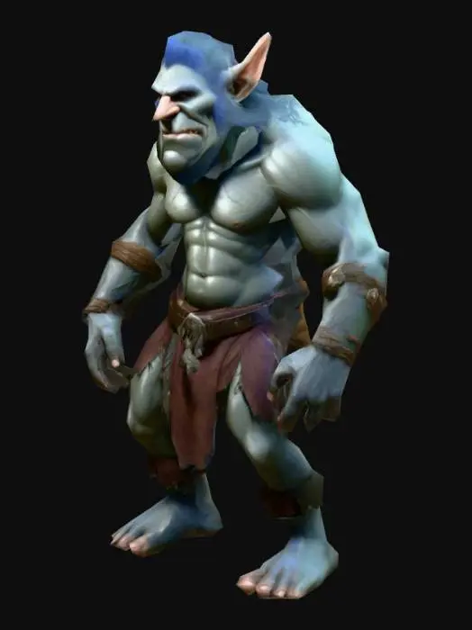 3D model for um Troll lider de clã, em pose A; arte para jogo mobile