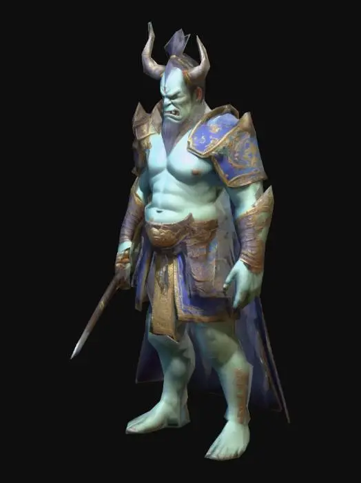 3D model for um ogro Imperador  Oriental; pose A;  arte para jogo mobile;