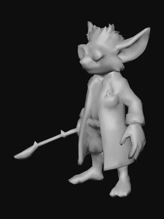 3D model for uma troll cientista gênia; pose A; com uma faca de cirurgia  pequena na mão esquerda; arte para jogo mobile