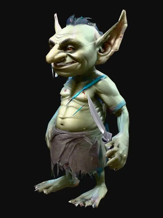 3D model for um troll médica; pose A; com uma faca de cirurgia  pequena na mão esquerda; arte para jogo mobile