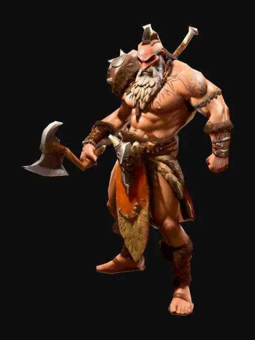 3D model for a highly detailed robust fantasy barbarian chief of tribe  in A pose, art for mobile game