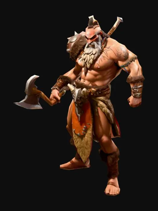 3D model for a highly detailed robust fantasy barbarian chief of tribe  in A pose, art for mobile game