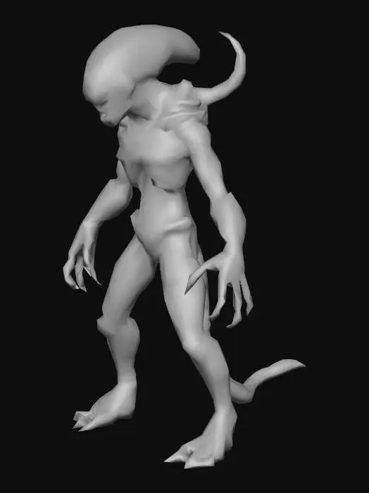 3D model for an Alien Commander, A pose; realistic fantasy style, detailed textures, accurate anatomy, modeling reference; art for mobile game