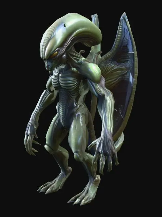 3D model for an Alien Special Command, A pose; realistic fantasy style, detailed textures, accurate anatomy, modeling reference; art for mobile game