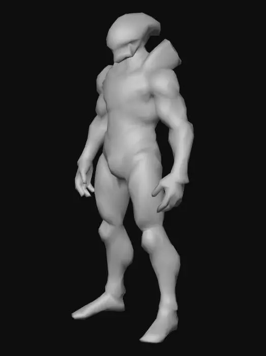 3D model for an Alien engineer of  UFO, A pose; realistic fantasy style, detailed textures, accurate anatomy, modeling reference; art for mobile game