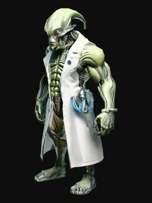3D model for A highly detailed Alien Cientist Genius model with a massive, muscular body and rough