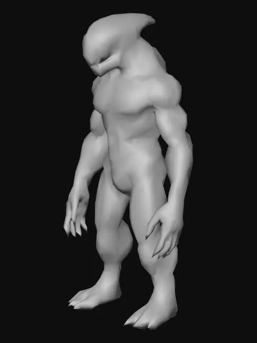 3D model for A highly detailed  Alien Cientist genius  model style cartoon with a massive, muscular body and rough,  A pose