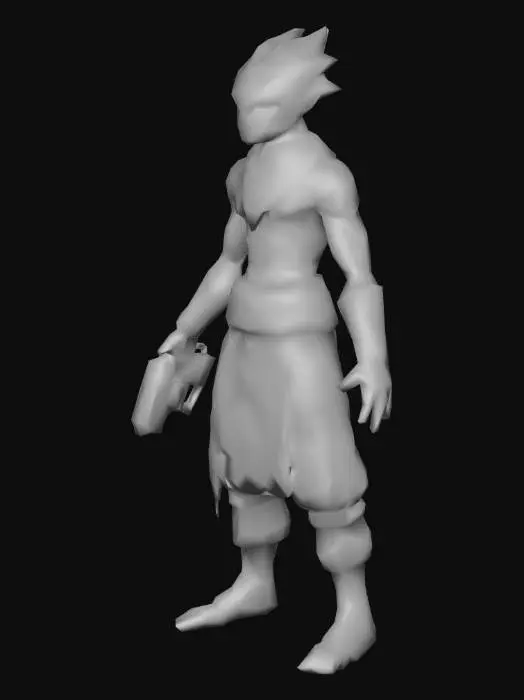 3D model for an  Alien Warrior cartoon,skin gray, with cotton clothes, natural A pose, extremed details, with laser pistol weapon