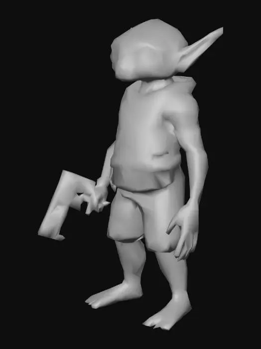 3D model for an  Alien Warrior cartoon, big eyes, robust, skin dark green, with light green cotton clothes, natural A pose, extremed details, with gun pistol weapon