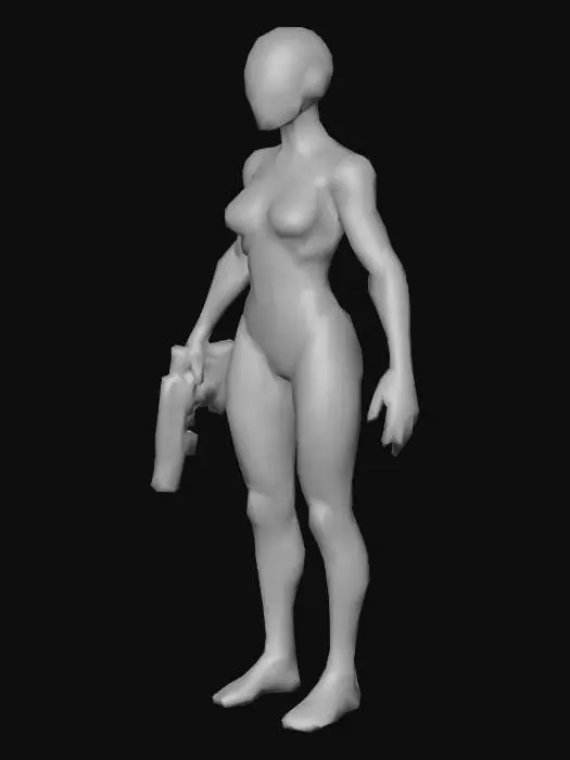 3D model for an Alien Android; in natural  A pose; with ion pistonl weapon; in colors blue and gray;art for mobile game